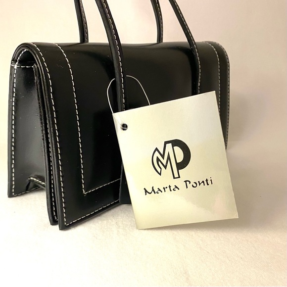 MP by MARTA PONTI Structured Black Leather Mini Handbag Cocktail Formal Baguette - Picture 11 of 16